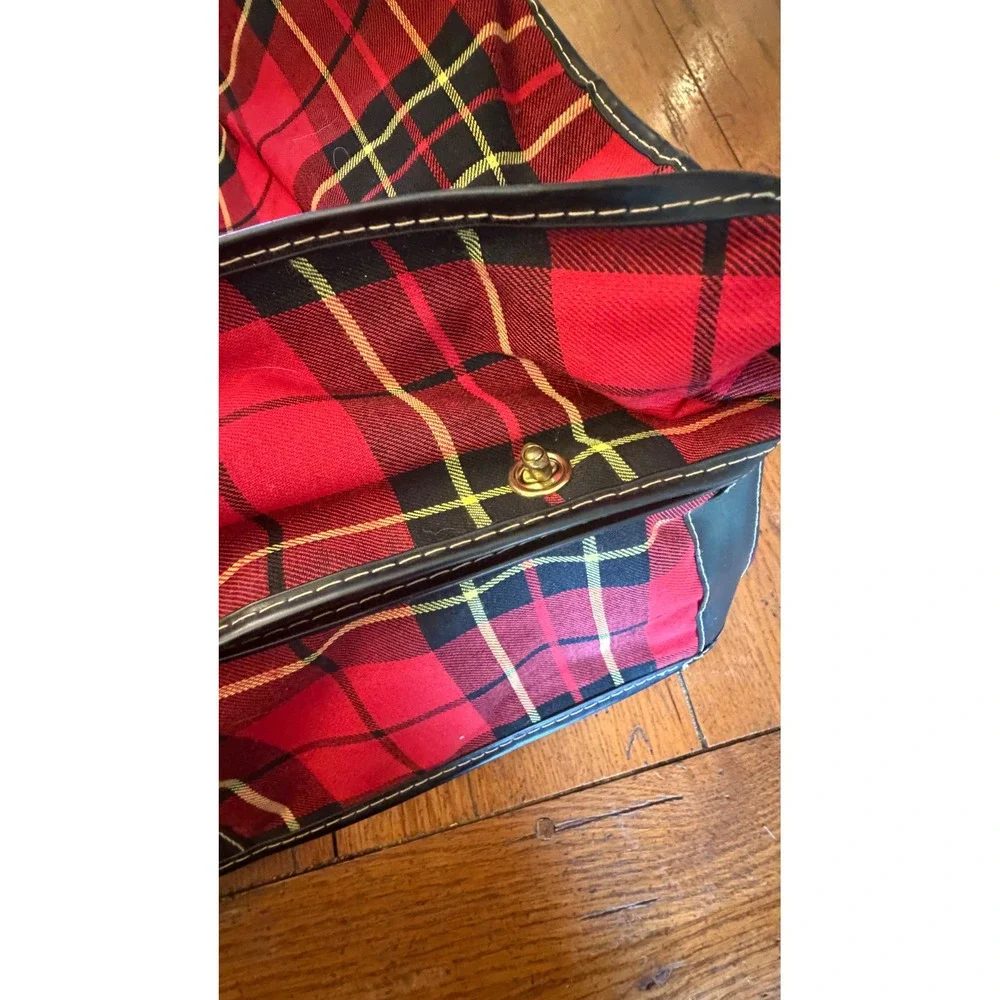Vintage Hanging Garment Bag Red Tartan Plaid Travel Suit Carrier Luggage